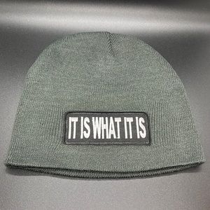 Gray it is what it is patch beanie